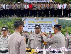 Kapolres mamberamo raya pimpin apel louncing perubahan nomenklatur kanit spkt menjadi pamapta di lapangan apel polres mamberamo raya