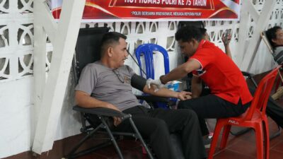 Sambut Hut Humas Polri Ke-75 Tahun 2026, Humas Polresta Manokwari Gelar Bakti Kesehatan Donor Darah di Aula Polresta Manokwari